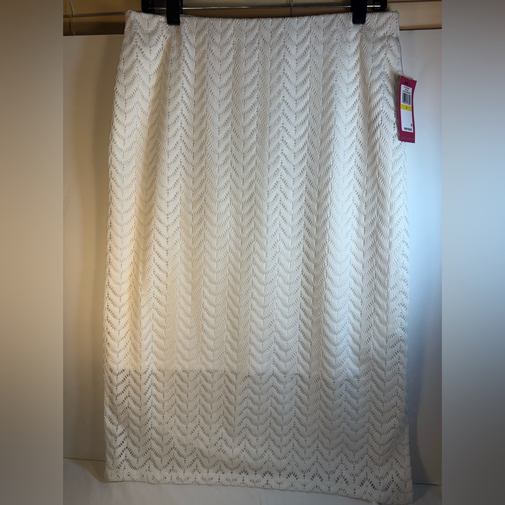 Vince Camuto Classic White Crochet Midi Skirt